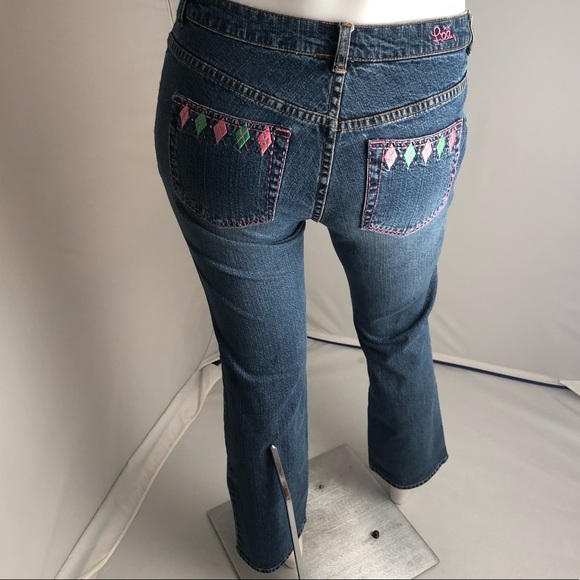 Lilly Pulitzer stretch blue denim pink and green diamond embroidery jeans - Picture 1 of 10